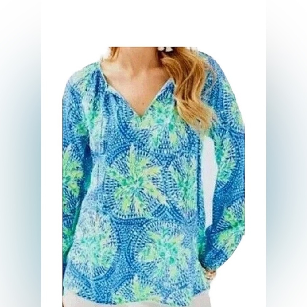 Lilly Pulitzer Willa Top Tropic Like‎ Its Hot Size Large Green & Blue Siz…